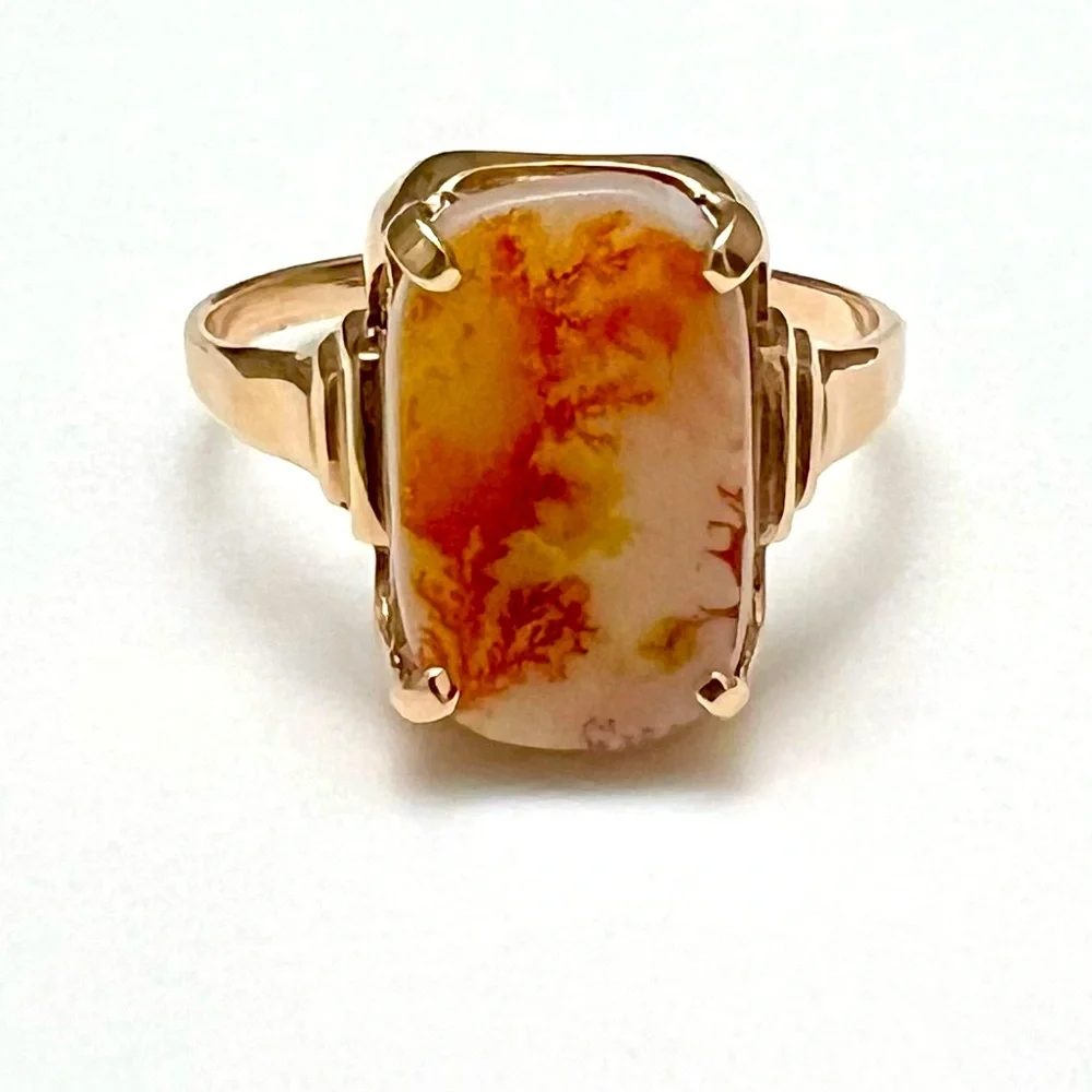 10k Vintage Rose Gold and Dendritic Agate Ring - Picture 1 of 10